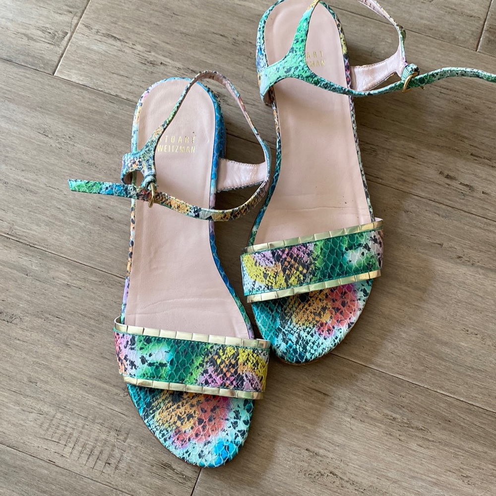Multi colored snake kitten heels